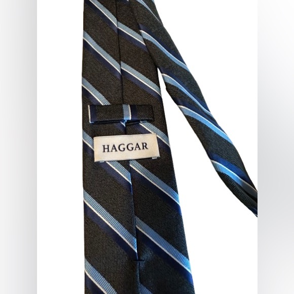 Haggar Men’s Striped Polyester Tie Gray & Blue | 57” | Excellent Condition - Picture 3 of 6